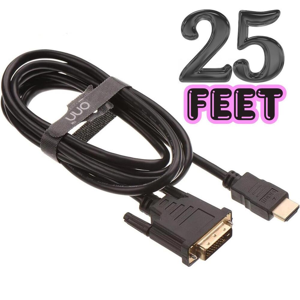 ONN HDMI to DVI Adapter Cable, Black (25ft)  Gold plated 25 Feet long Brand NEW